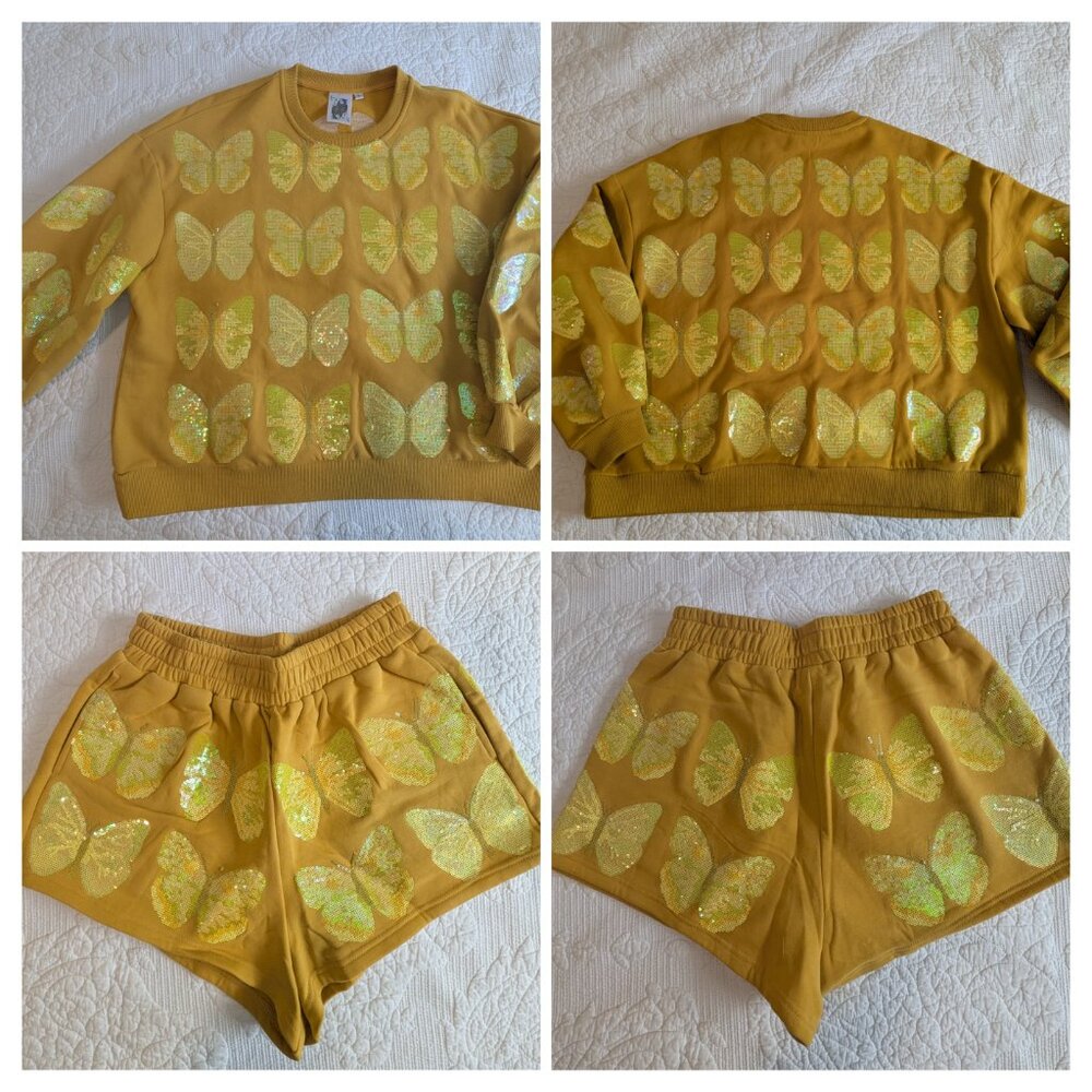 QOS Yellow Butterfly Sweater & Short Set